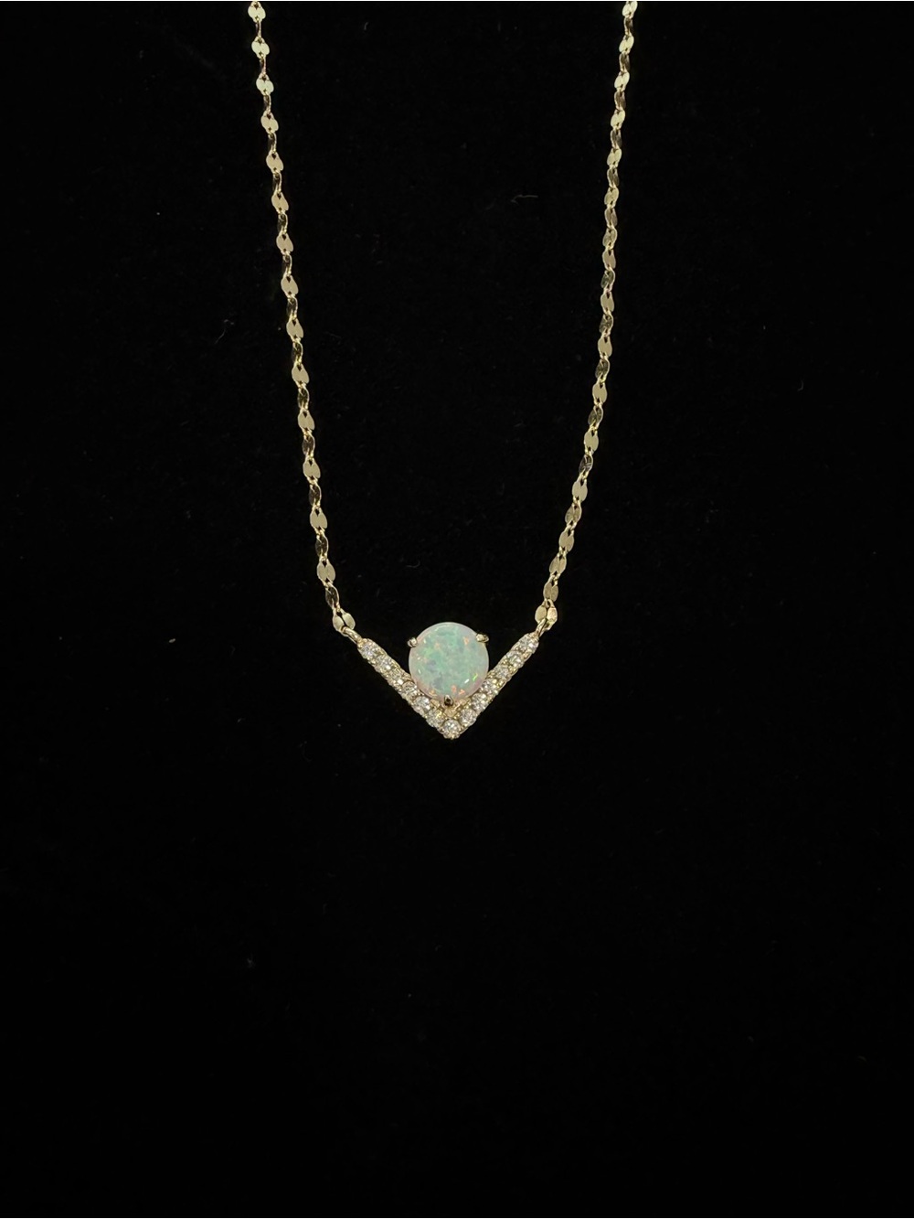 Gold V‑Pendant Opal Necklace - Women's Jewelry